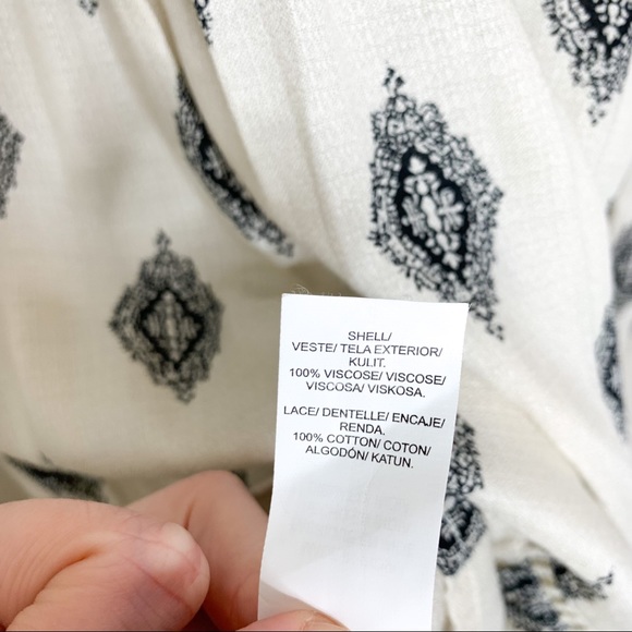 Lucky Brand Ivory Boho Print High Neck Long Sleeve Blouse Small S - Picture 7 of 9